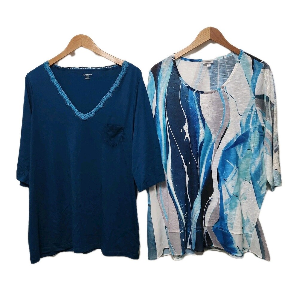 2 Pc Lot Womens Tops Shirts  14/16 (1X) 2X Pullover Spring Summer TURQUOISE